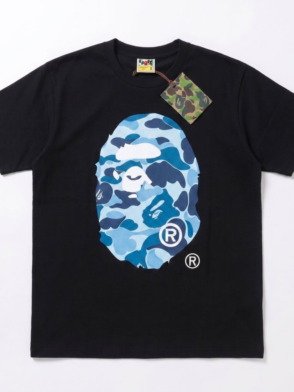 A Bathing Ape BAPE Ape Head Blue Camo Ape Head  - Tee Men's Black NWT